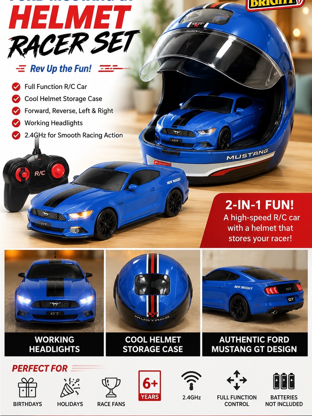 Bright Blue Mustang GT Helmet Racer Set by Bright
